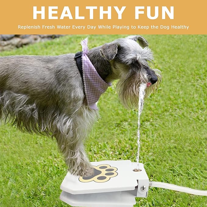Dog Water Fountain Outdoor, Dog Sprinkler, Paw Activated Drinking, Dog Water Fountain with Hose, Equipped with Interactive Claw Foot Valve, Pure Copper Valve Core, Easy to Train