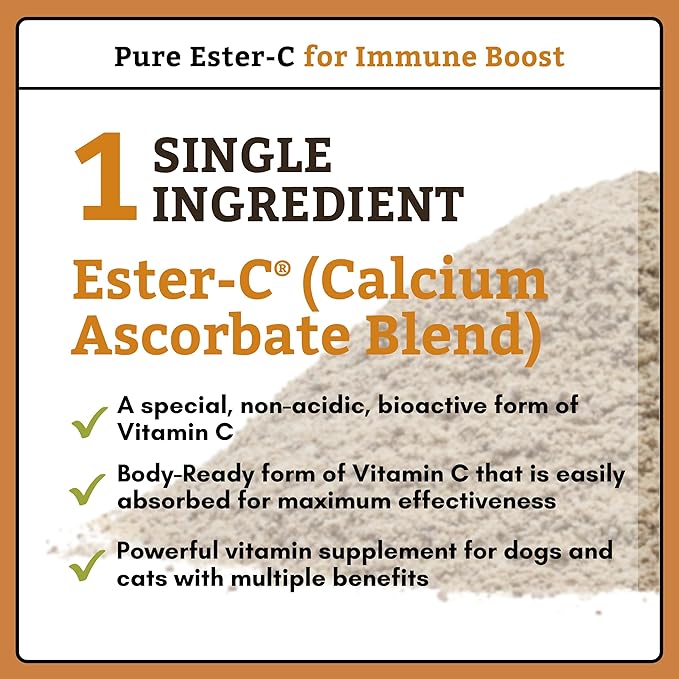 Wholistic Pet Organics Ester-C Powder for Dogs & Cats - Cat & Dog Allergy & Itch Relief - Vitamin C Immune Support Supplement - Itchy Skin Support for Seasonal Dog Allergy Relief - 1 lb - 454 Scoops