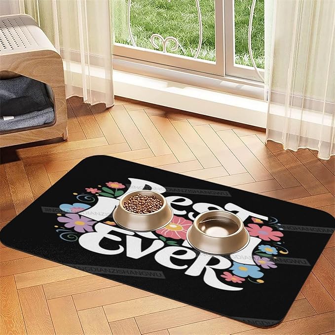 Pet Feeding Mat Happy Mother's Day Floral Gift Mom C Dog Food Mat for Food Water No Stains Quick Dry Dispenser Cat Bowl Mats for Messy Drinkers 24x16In