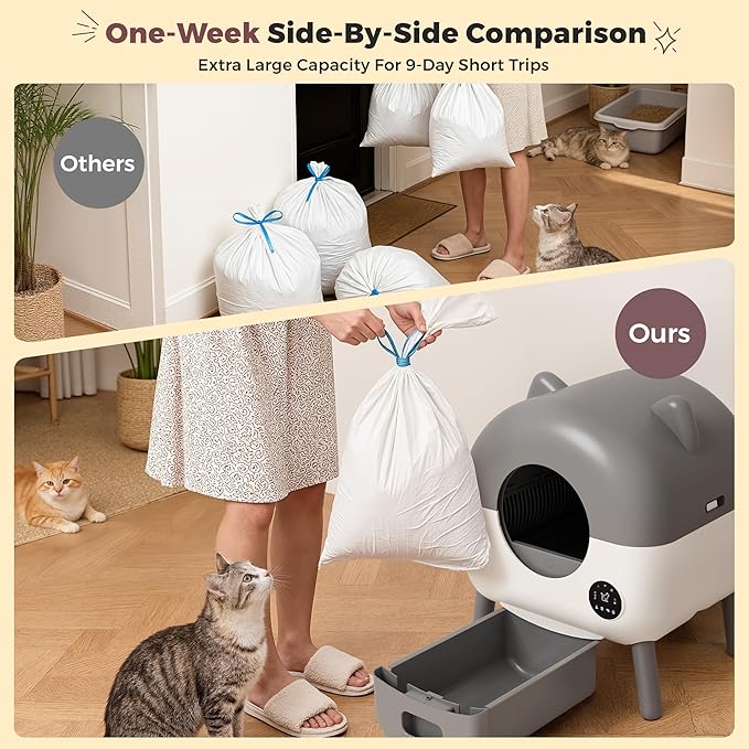 WARCAT Automatic Self-Cleaning Litter Box, Large Capacity Smart APP Control with Safety Sensors, Includes 1 Roll Garbage Bags (Gray)