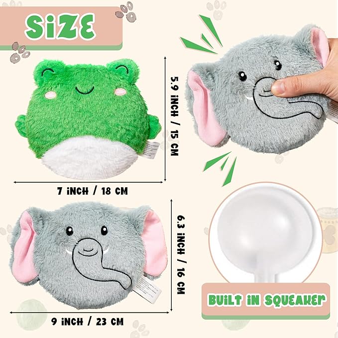 Plush Pet Squeaky Toy - 2Pcs Interactive Stuffed with Squeaker Dog Chew Puzzle Toys for Boredom & Teething, Durable Elephant & Frog Plush Puppies Supplies for for Small Medium Large