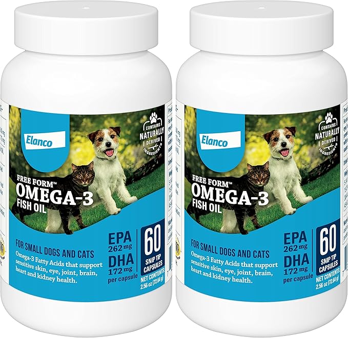 Free Form Snip Tips Omega-3 Fish Oil Liquid Supplement for Small Dogs and Cats, 60 Count (Pack of 2)