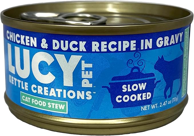 Lucy Pet Products Kettle Creations Chicken and Duck Cat Stew Recipe in Gravy 2.47oz, Blue (LPPFFLW400), Pack of 12
