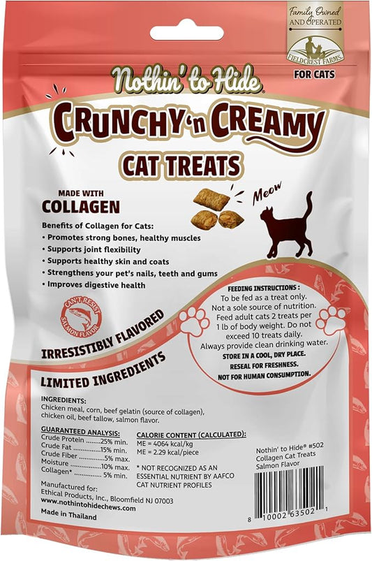 Fieldcrest Farms Nothin’ to Hide Collagen Cat Treats – Crunchy & Creamy Cat Snacks, High-Protein Healthy Treats for Skin, Coat & Joint Support, Salmon Flavor, 3 oz. Bag (Pack of 4)