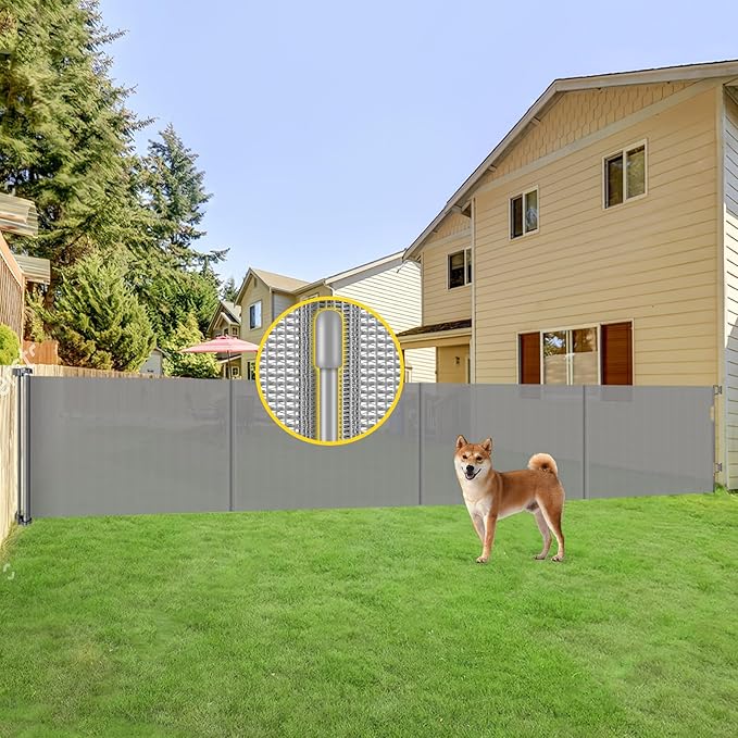 Reinforced 42” Tall x 200” Extra Wide Retractable Gate, Tall Dog Gate with Support Rods, Extra Long Baby Gate for Large Opening Indoor Safety Gate for Doorways Outdoor Garage Gates for Dogs, Gray