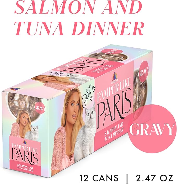Weruva Paris Hilton Pamper Like Paris Natural Grain Free Wet Cat Food, Salmon and Tuna in Gravy, 2.47oz Can (Pack of 12)