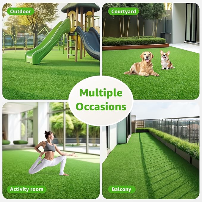 Artificial Turf Grass Outdoor - Synthetic Realistic Fake Grass Turf Indoor Rug with Drainage Holes for Patio, Balcony, Backyard Decoration - Pet Friendly Dog Grass Mat (3Ft x 5Ft)