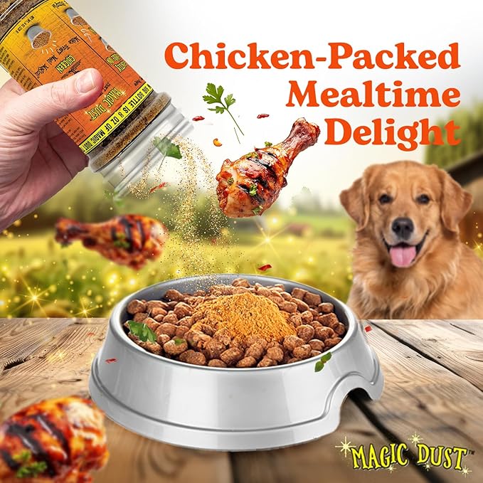 Wild Meadow Farms - Magic Dust Chicken Jerky Topper, Single Protein Pet Food Topper for Dogs & Cats, Enhance Flavor & Elevate Mealtime Excitement for Picky Eaters, Made in USA - 8 Ounce Bottle
