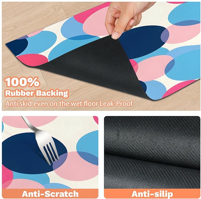 Polka Dot Dog Food Mat for Floors Absorbent Dog Bowl Mat for Food and Water Dispenser Quick Dry Cat Food Placemat Pet Supplies 17" x 30", Boho Circle