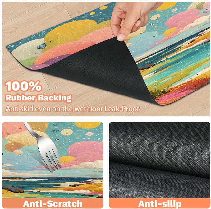 Boho Forest Dog Food Mat for Floors Absorbent, Quick Dry Water Dispenser Mat for Food, Water, Pet Supplies 24" x 32", Colorful Cloud