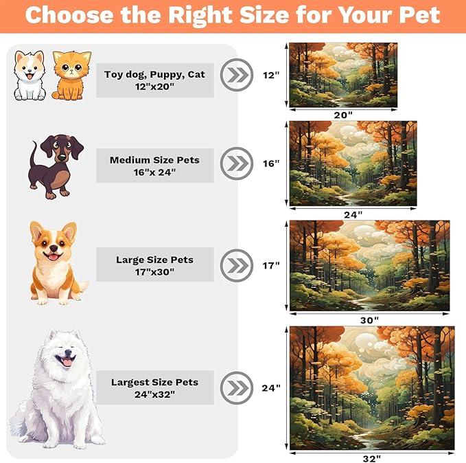 Fall Forest Dog Food Mat for Floors Absorbent, Quick Dry Water Dispenser Mat for Food, Water, Pet Supplies 17" x 30", Autumn Harvest