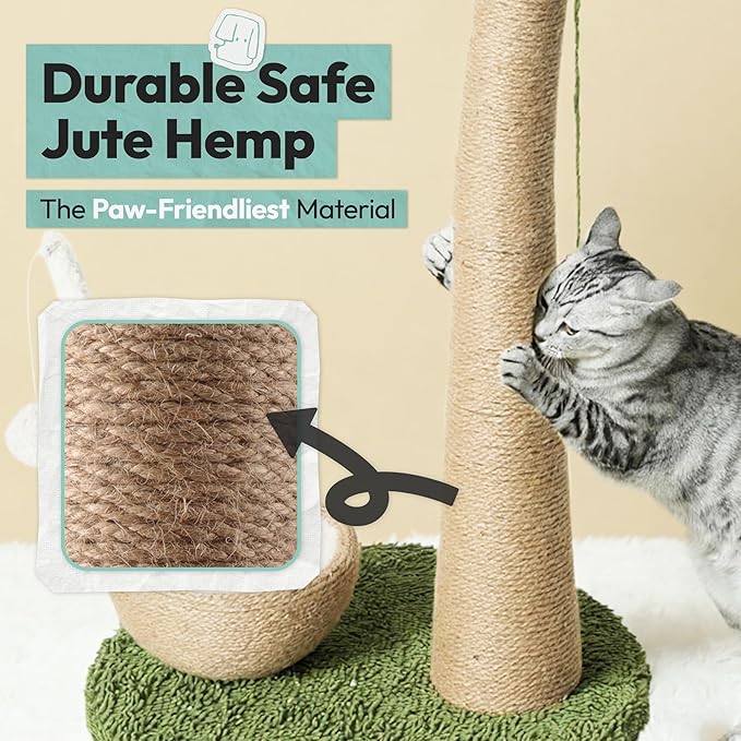 Cat Scratching Post 33 Inch Palm Tree with Hanging Balls and Coconut Straw Toy, Cat Scratcher for Indoor Kittens, Extra Stable Base, Paw-Friendly Jute Material M