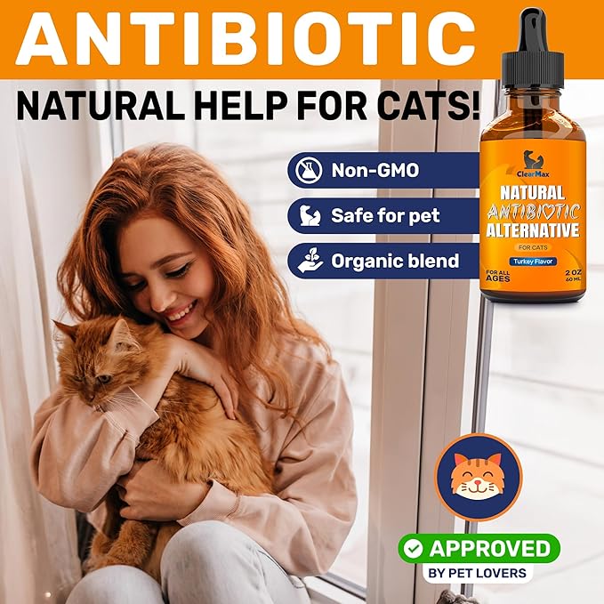 Antibiotics for Cats in Drops – Сat Respiratory Infection Treatment: Cold, Cough, and Allergies – Cat UTI Treatment with Turkey Flavor – May Support Hips & Joints – Proper for All Ages & Breeds – 2 Oz