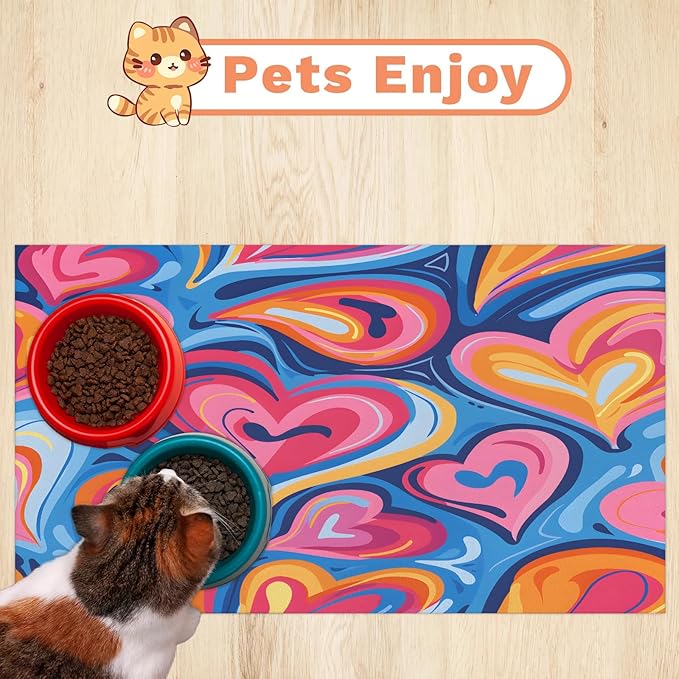 Love Dog Food Mat for Floors Absorbent, Quick Dry Water Dispenser Mat for Food, Water, Pet Supplies 17" x 30", Valentines Romantic