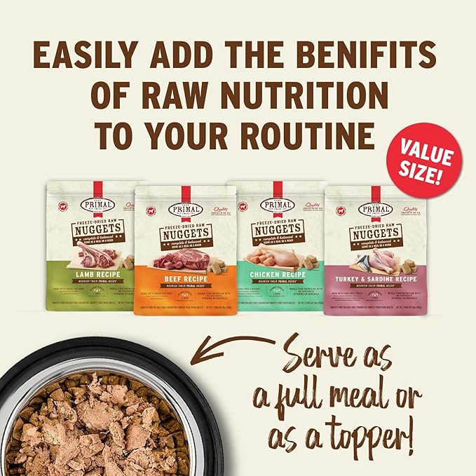 Primal Freeze Dried Dog Food Nuggets, Chicken; Complete Balanced Meal, Topper or Treat; Premium, Healthy, Grain Free, High Protein Raw Dog Food, 30 oz