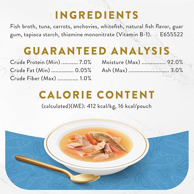 Purina Fancy Feast Lickable Wet Cat Food Broth Topper Classic With Tuna, Anchovies and Whitefish - (Pack of 16) 1.4 oz. Pouches