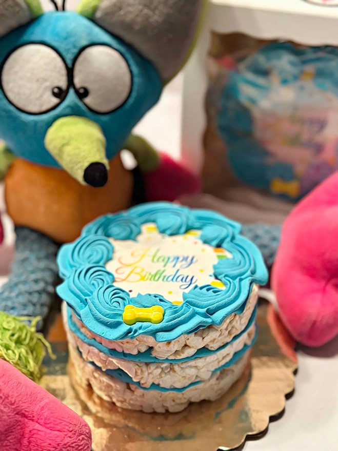 Blue Shiba Big Dog Birthday Cake- Edible Puppy Party Crispy Vanilla Rice Cake, Yogurt Icing Perfect Dog Party Cake Boxed, Iced and Decorated