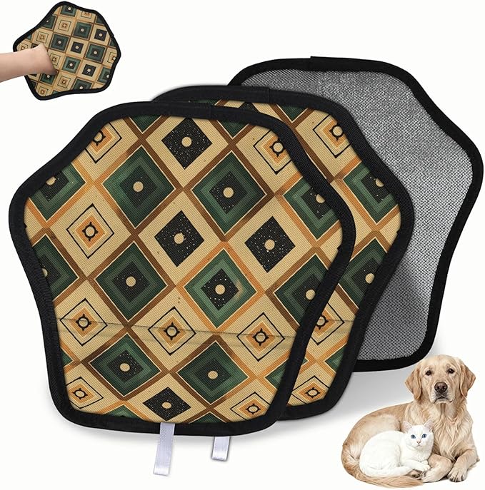 Square Pattern Electrostatic Pet Hair Removal Glove for Cats & Dogs - Reusable Grooming Mitt for Couch, Carpet, Car Seat & Laundry - Large 9x9 Inch