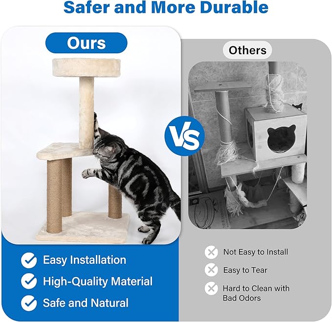Simple Deluxe Kitten Cat Tree Tower for Small Cats, Multi-Level Climbing Activity Tower with Scratching Post&Top Perch, Beige