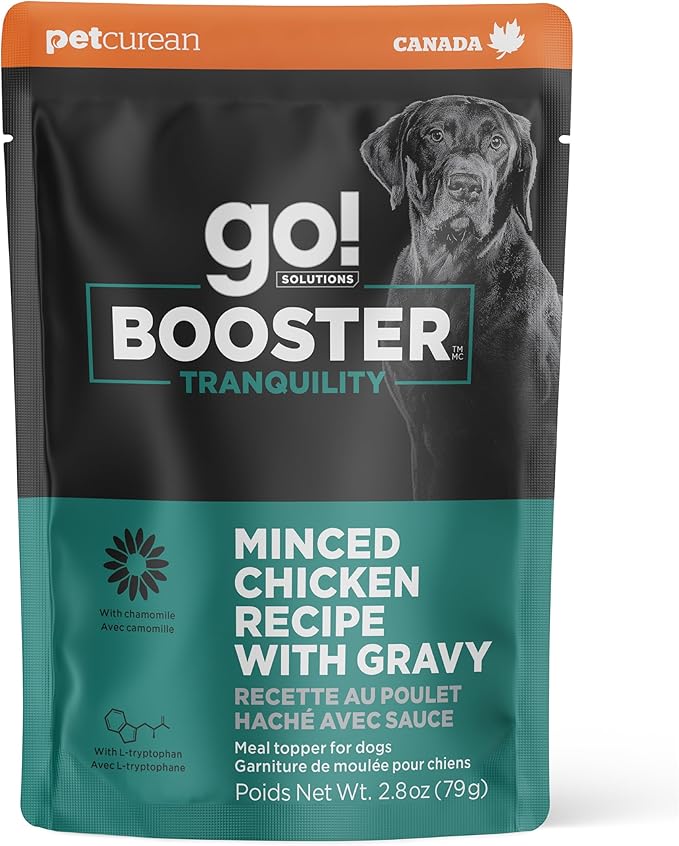 Go! Solutions Tranquility Minced Chicken with Gravy Topper for Dry Food with Broth, Healthy Wet Dog Treat to Support a Happy Mood, for Puppies, Adults, & Seniors, 2.8 oz Pouch (12 Pack)