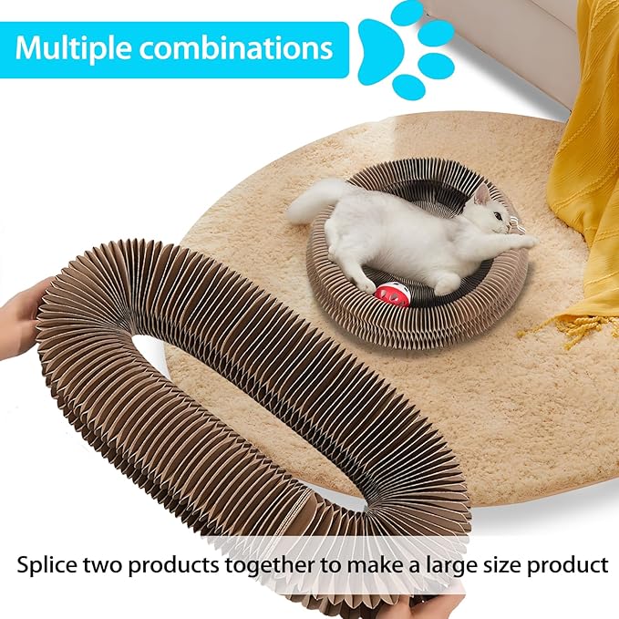 Kitty Kurlz Magic Organ Cat Scratcher Board Foldable Accordion Cats Toy Magic Organ Cat Scratch Board with Bell Balls and Track Adventure (Brown)