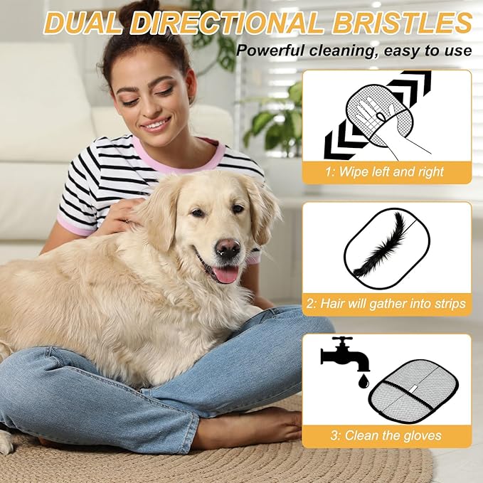 Pet Hair Removal Gloves, Reusable Electrostatic Pet Gloves for Cats Dogs Grooming, Thickened, (2Pcs & Purple), Intended for Clothing/Couch/Carpet/Car Seat