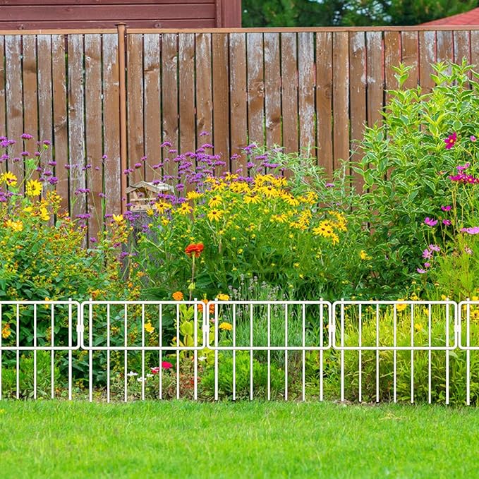 10 Pack Animal Barrier Fence, No Dig Fence Decorative Fences, 17in(H) x10ft(L) Rustproof Metal Small Garden Fence Border for Dogs Rabbits, Bottom Blocker for Outdoor Yard Patio, White