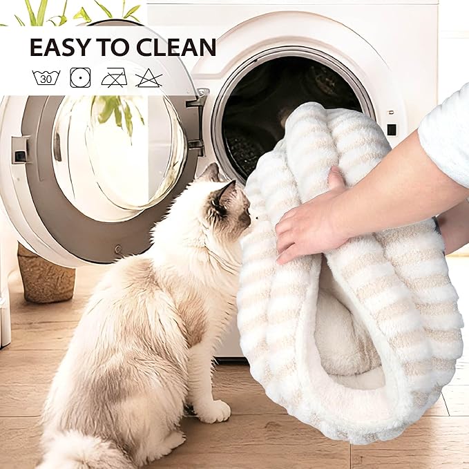 Cat Bed Puppy Bed - Washable Round Cat Beds for Indoor Cats, Soft Corduroy Fleece Pet Bed for Puppy and Kitten with Removable Double Sided Inner Cousion, 23", Beige