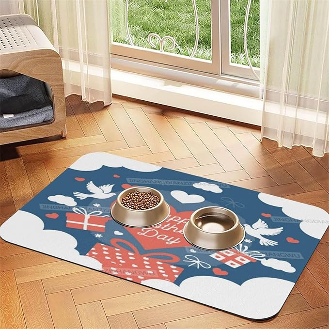 Dog Food Mats for Floors Absorbent Pet Cat Food Mat Happy Mother's Day Floral Gift Mom Dm Non Slip Dogs Bowl Mats for Water Dog Placemats Feeding Mat Pet Supplies 18X12In