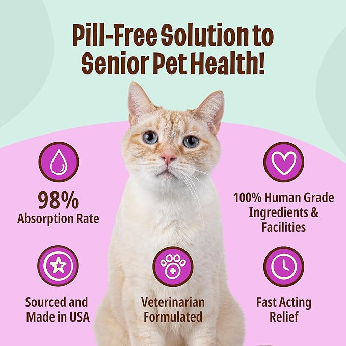 Licks Pill-Free Senior Cat - Joint Support & Digestion Supplement for Senior Cats - Immunity Vitamins & Heart Health Supplements for Older Cats - Gel Packets - 30 Use