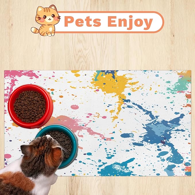 Rainbow Graffiti Dog Food Mat for Floors Absorbent Dog Bowl Mat for Food and Water Dispenser Quick Dry Cat Food Placemat Pet Supplies 16" x 24", Abstract