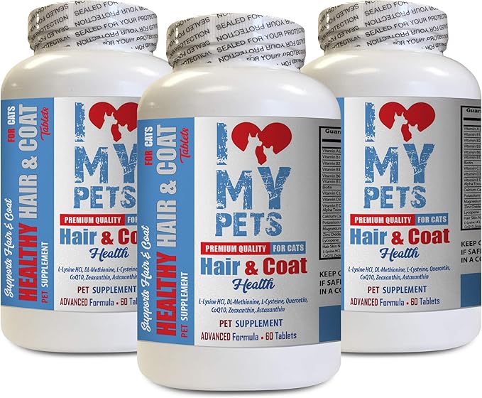 I LOVE MY PETS LLC cat itching Pills - CAT Hair and Coat Health - Healthy Skin - Premium Quality Treats - cat Skin Care - 3 Bottles (180 Tablets)