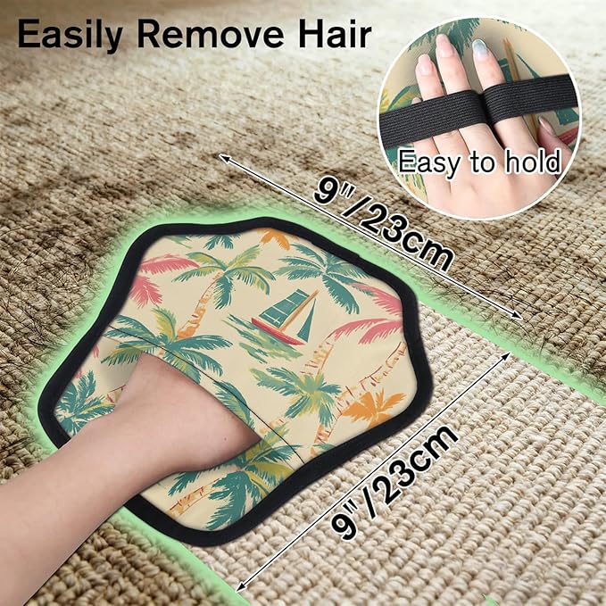 Reusable Pet Hair Removal Glove Coconut Tree Boat Magic Brush for Cat & Dog Hair Remover for Car, Sofa, Bedding, Clothes - 9x9 Mitt Washable