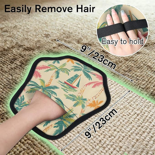 Reusable Pet Hair Removal Glove Coconut Tree Boat Magic Brush for Cat & Dog Hair Remover for Car, Sofa, Bedding, Clothes - 9x9 Mitt Washable