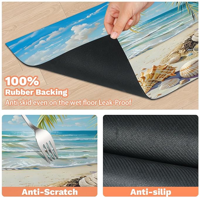 Seashell Dog Food Mat for Floors Absorbent, Quick Dry Water Dispenser Mat for Food, Water, Pet Supplies 12" x 20", Palm Tree