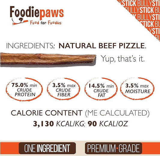 FOODIEPAWS 6 Inch Jumbo Bully Sticks for Dogs, 15 Pack | High Protein, All Natural Grass-Fed Beef Chews | Rawhide-Free, Fully Digestible & Long Lasting Treats | Perfect for Large Dogs