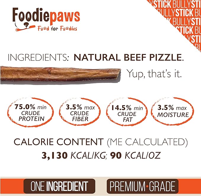 FOODIEPAWS 6 Inch Thin Bully Sticks for Dogs, 25 Pack Bulk | All Natural, Grass-Fed Beef | High Protein, Rawhide-Free & Fully Digestible Dog Chews | Long Lasting Dental Treats for Puppies & Small Dogs