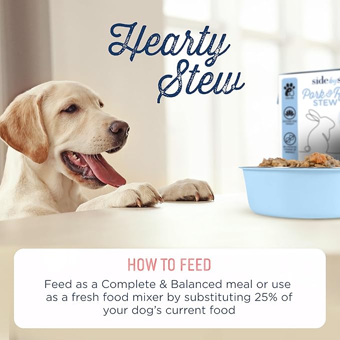 Side by Side Pork & Rabbit Stew - Cooling Wet Dog Food & Dog Food Topper - Made with Nutrients & Whole Raw Ingredients - Human-Grade, No Artificial Additives or Fillers - USA Made (12.5 oz, 12-Pack)