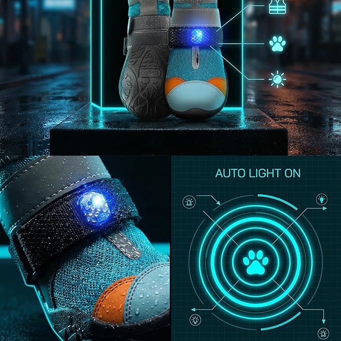 Cat Shoes with Lights - Breathable Non Slip Pet Supplies - Bright Boots with Lights for Cats - for Training & Safety on Night Walks on Hot Asphalt