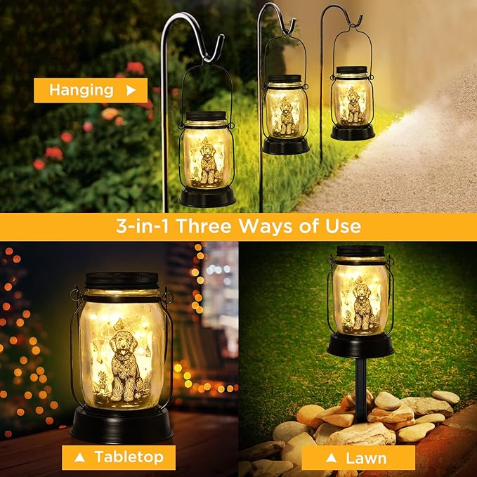 kyoryuger Goldendoodle Gifts for Women/Men Poodle Solar Lanterns Dog Mom Birthday Dog Lovers Lantern Pet Loss Pet Memorial Lights Solar Garden Decoration for Yard, Patio,Backyard,Porch Torches