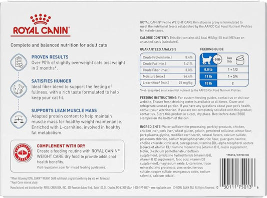 Royal Canin Feline Care Nutrition Weight Care Adult Thin Slices in Gravy Cat Food, 3 oz (Pack of 12)