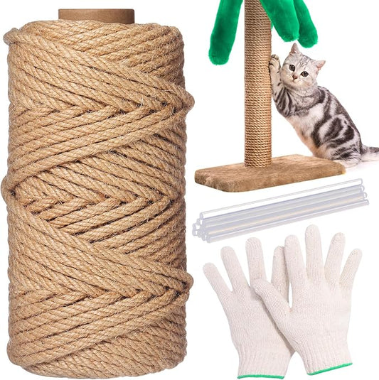 1/4inch ×164Ft Natural Cat Tree Hemp Rope, DIY Repair and Replace Scratching Post Sisal Rope for Scratching Post Cat Tree Tower DIY(Original Color)