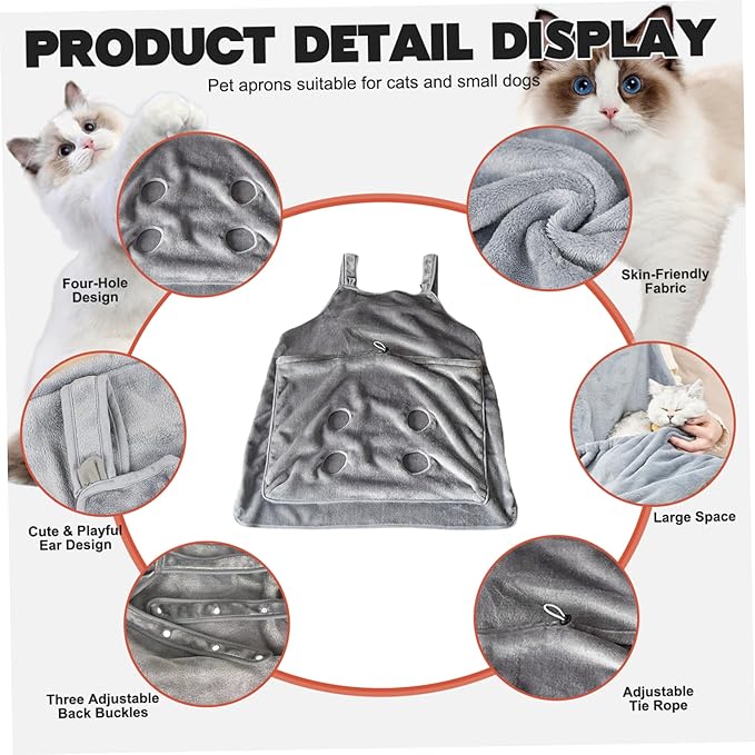Cat Sling, Soft Flannel Cat Apron with Claws Holes, Multifunctional Adjustable Pet Carrier for Nail Cutting, Cozy Sleeping, Petting
