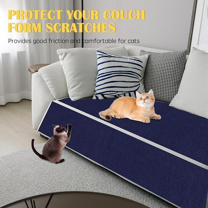 Self-Adhesive Cat Scratch Mat Trimmable Cat Scratching Post Carpet 39in Durable Carpet Mat Pad Replacement for Cat Tree Shelves Post Couch, Furniture, Walls & Doors DIY Cat Climbing Mat(Dark Blue)