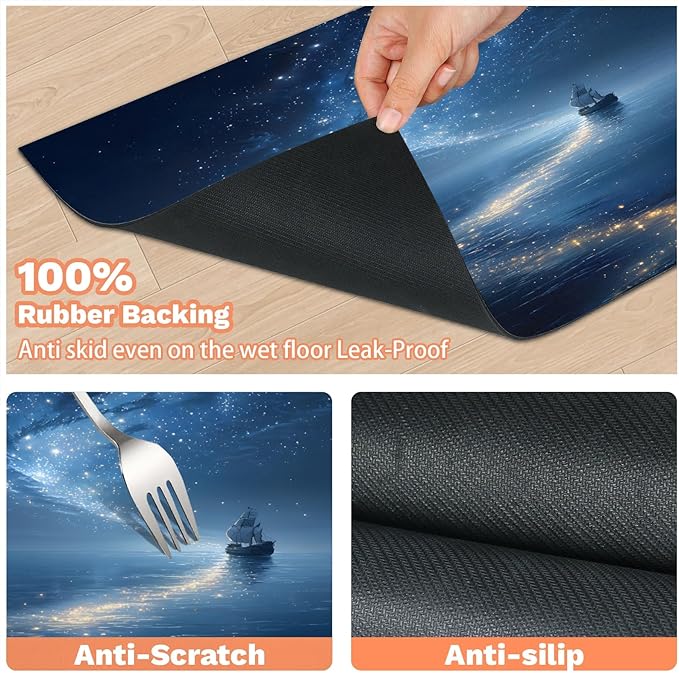 Sea Dog Food Mat for Floors Absorbent, Quick Dry Water Dispenser Mat for Food, Water, Pet Supplies 16" x 24", Night Sky Stars