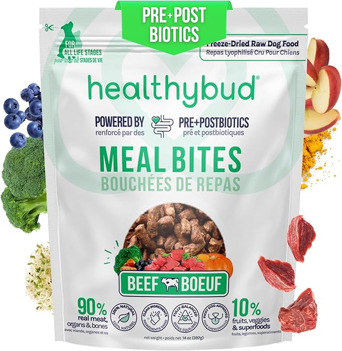 healthybud Raw Dog Food, Freeze Dried Beef Bites, Grain Free Puppy Food, Human Grade, High Protein, Dehydrated Real Meat Dog Treats & Toppers, 14.1 oz
