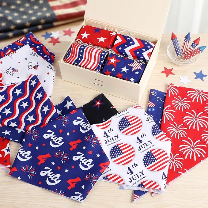 12Pcs 4th of July Dog Bandanas Bulk Independence Day Dog Bandana Adjustable Triangle Reversible Pet Accessories Patriotic American Flag Puppy Scarf for Small Medium Large Dogs Cats Memorial Day Supply
