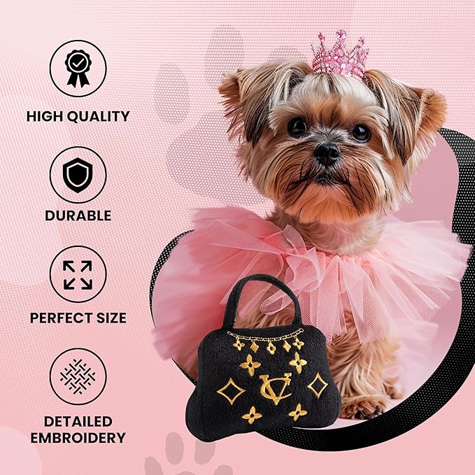 Dog Diggin Designs Chewy Vuiton Crown of Gold Plush Dog Toy | Luxury-Inspired Parody Royal Crown with Squeaker, Soft Plush Statement Dog Toy – Fashion-Forward Play