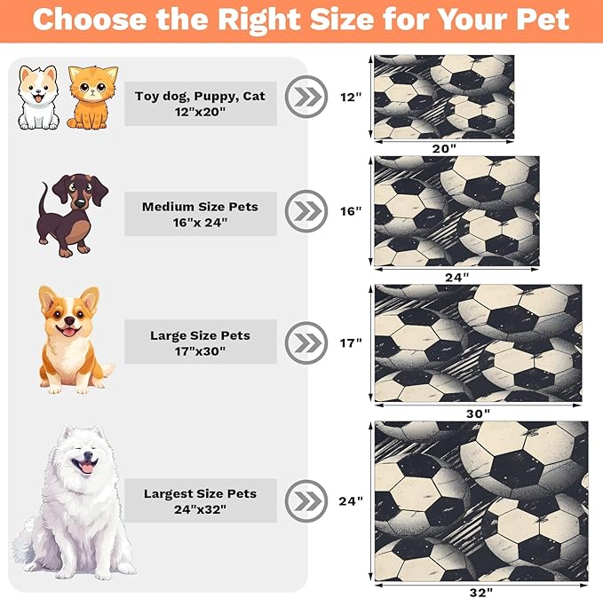 Soccer Dog Food Mat for Floors Absorbent, Quick Dry Water Dispenser Mat for Food, Water, Pet Supplies 16" x 24", Football