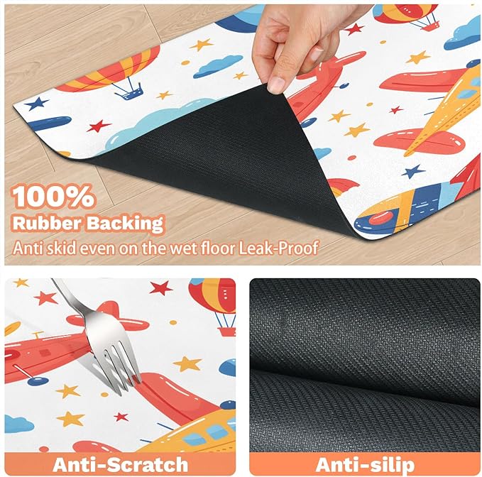 Airplane Dog Food Mat for Floors Absorbent, Quick Dry Water Dispenser Mat for Food, Water, Pet Supplies 12" x 20", Rainbow Clouds